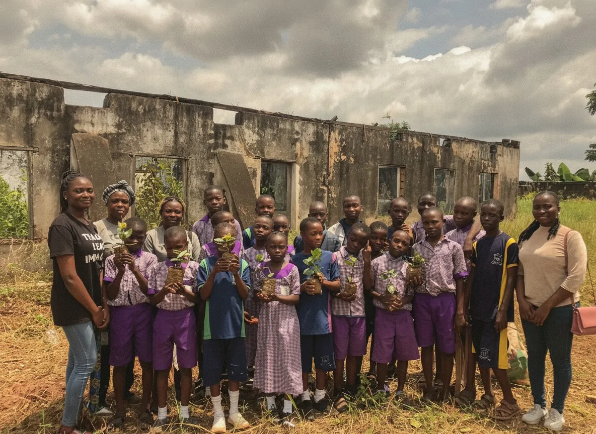 A facilitator guiding pupils on a school garden visit